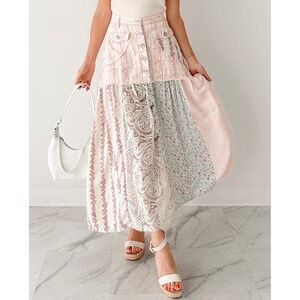 POL Patchwork Maxi Skirt Button Front Size Medium Boho